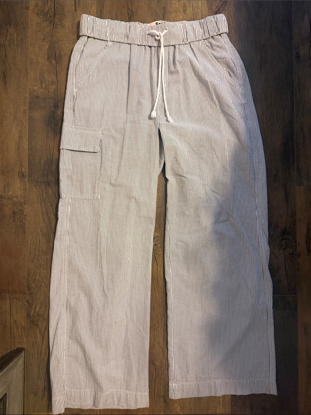 SO Men’s White and Blue Pinstriped Cargo Drawstring Pants